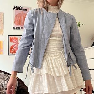 baby blue zip up light weight chore coat